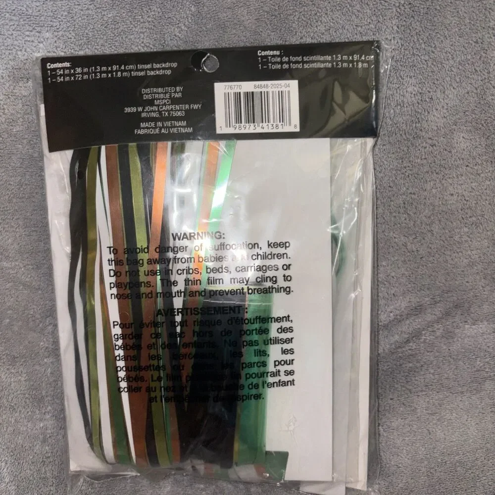 Halloween Tinsel Backdrop Green Black Orange Party Curtain Decoration New 54x72”